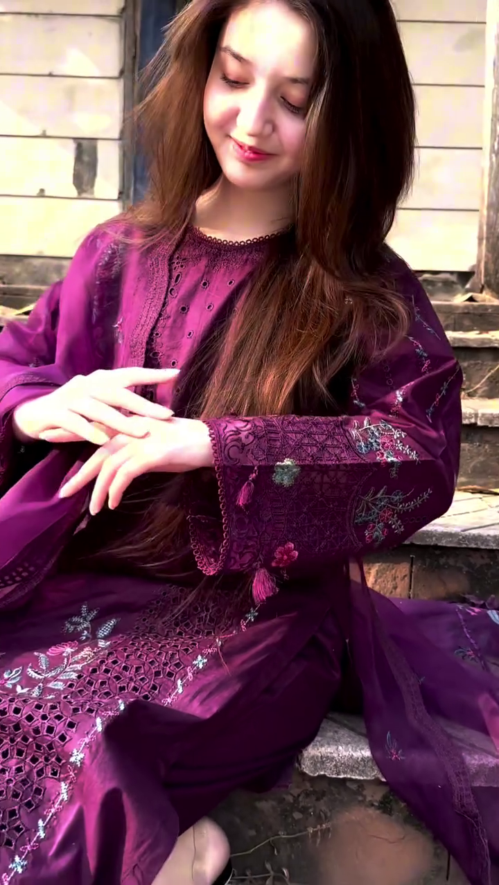 Royal Plum: Luxurious Chikankari Ensemble with Contemporary Flair - Image 2