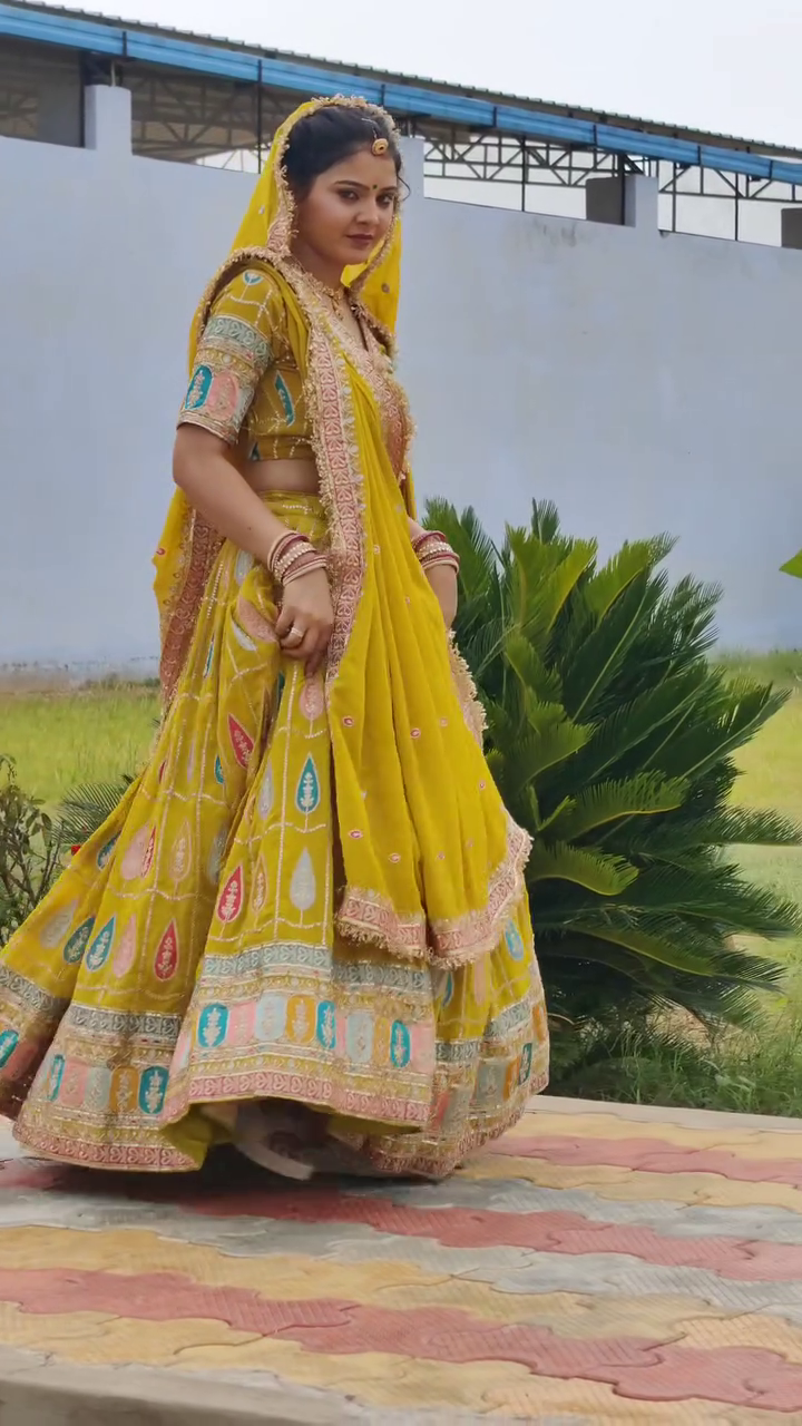Sunshine Royalty: Traditional Rajasthani Bridal Lehenga in Mustard Yellow - Image 2