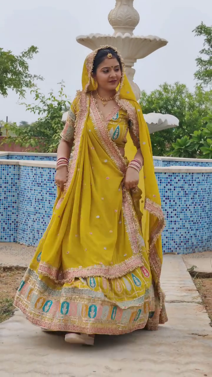 Sunshine Royalty: Traditional Rajasthani Bridal Lehenga in Mustard Yellow