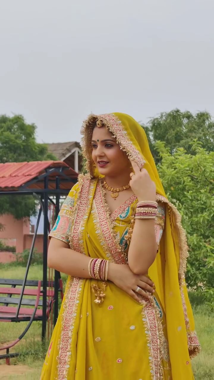 Sunshine Royalty: Traditional Rajasthani Bridal Lehenga in Mustard Yellow - Image 3