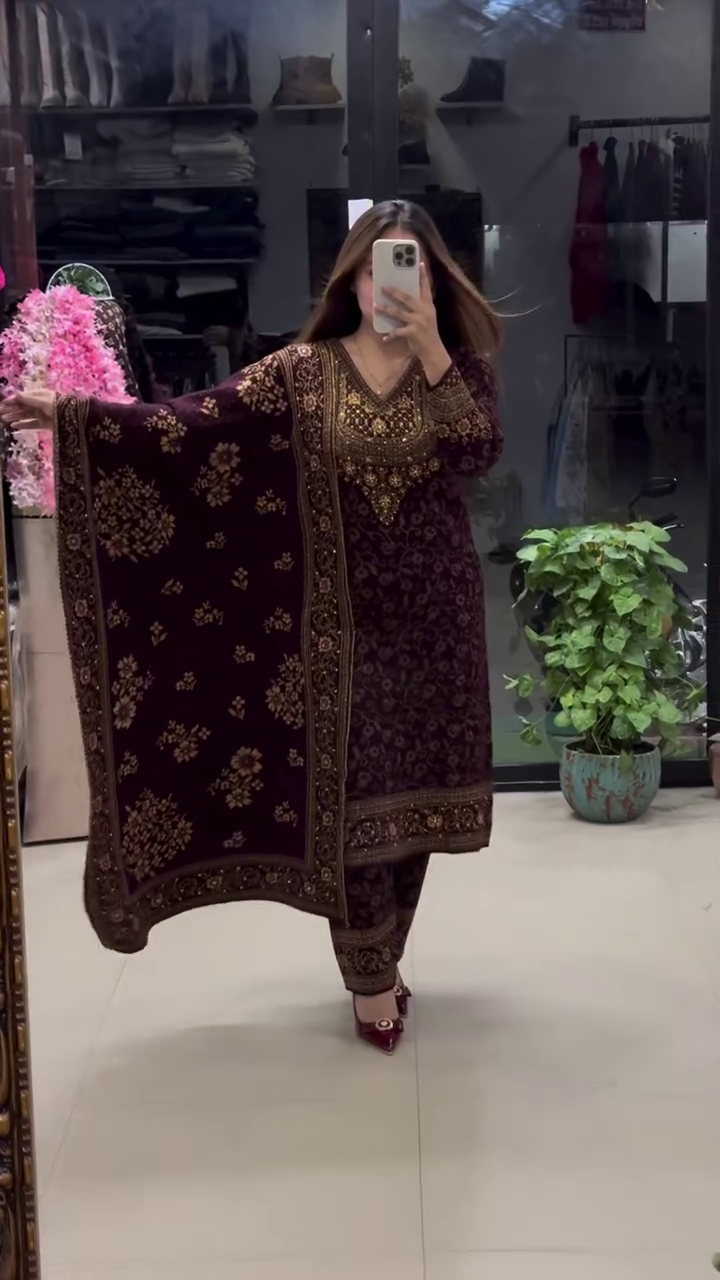 Gorgeous Purple & Red Georgette Embroidery Sequence Salwar Suit – A Perfect Fusion of Elegance and Tradition