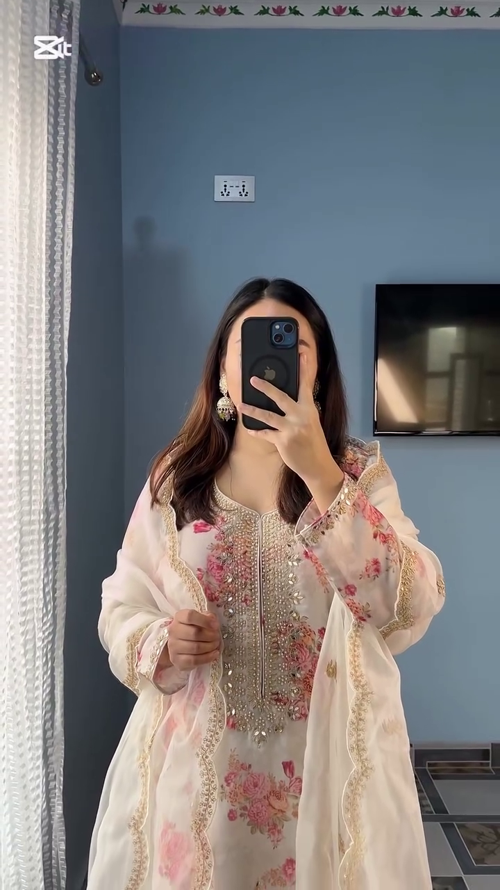 Elegant Off White Kundan Organza Suit – A Timeless Blend of Luxury and Grace - Image 3