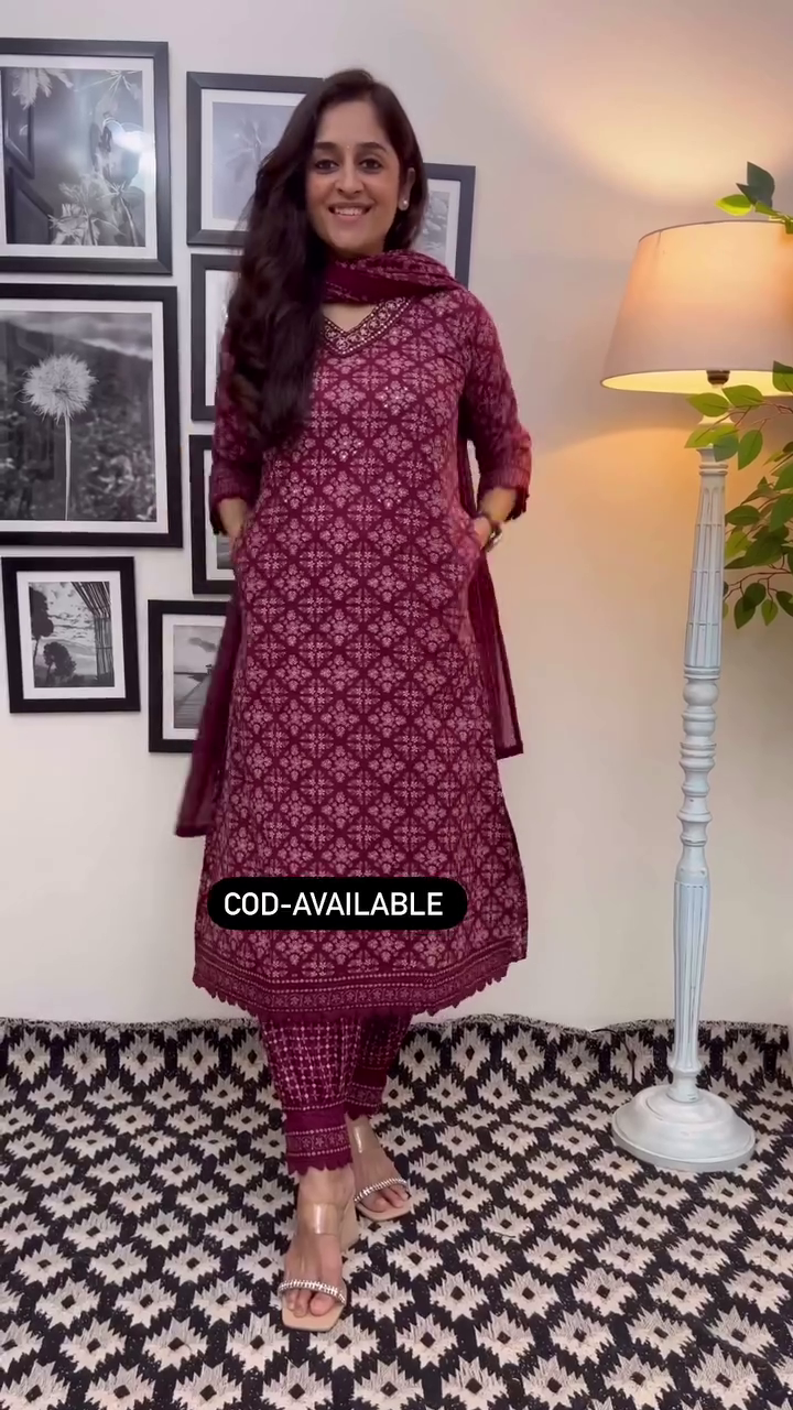 Elegant Wine Color Floral Cotton Afghani Suit Set – Comfortable & Chic for Every Occasion