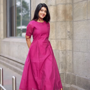 Elegant Magenta Flared Kurta Set with Gold Border – Timeless Ethnic Charm for Festive & Everyday Grace