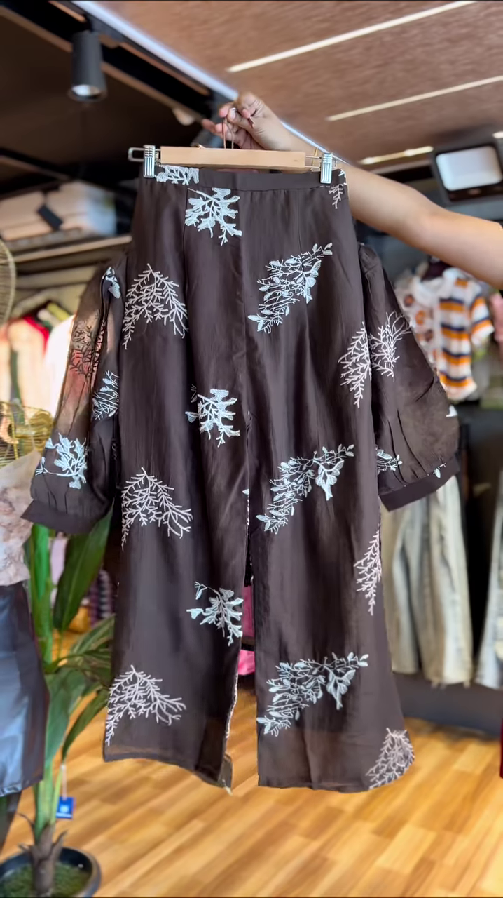 Embroidered Sheer Co-Ord Set – Chic & Breezy Elegance ☕✨ - Image 2