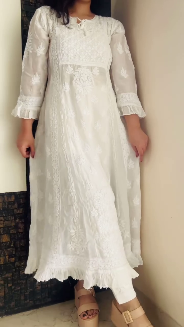 Grace in Every Thread – White Chikankari-Inspired Anarkali Kurta Set