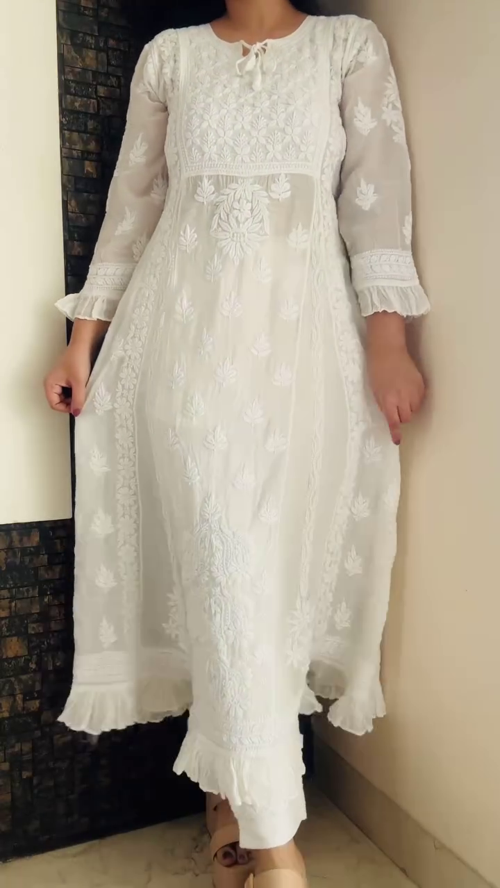 Grace in Every Thread – White Chikankari-Inspired Anarkali Kurta Set - Image 2