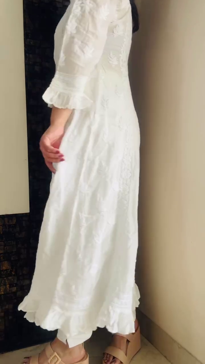 Grace in Every Thread – White Chikankari-Inspired Anarkali Kurta Set - Image 4