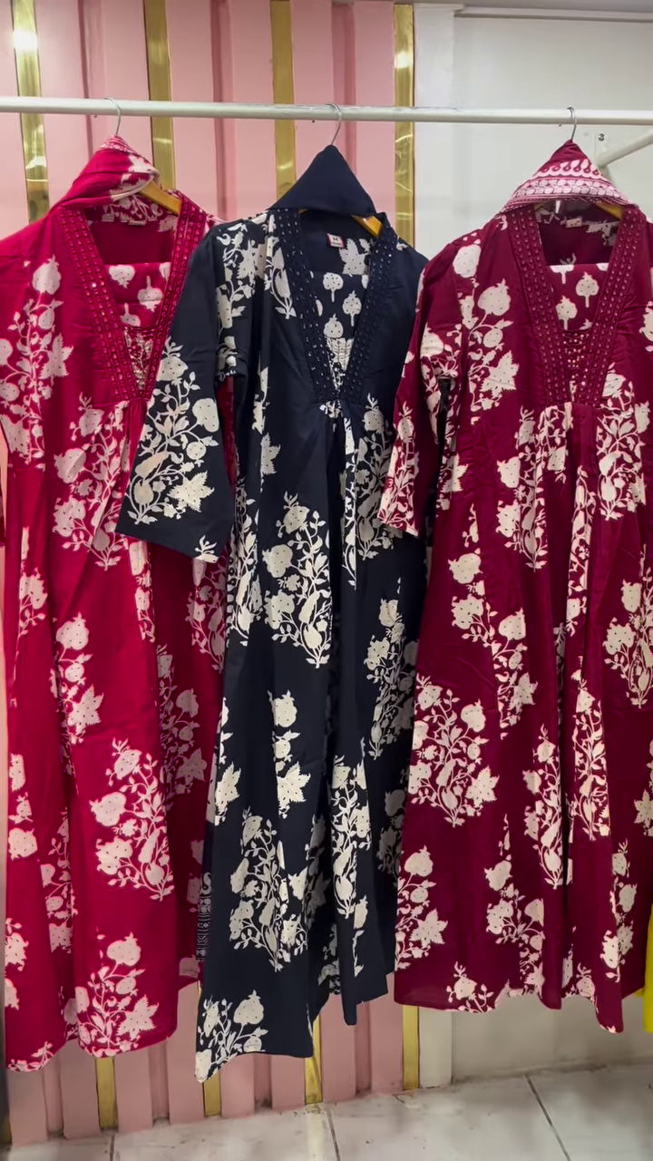 Elegant Floral Printed Kaftan Kurtis – Effortless Comfort Meets Traditional Grace