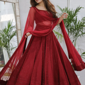 Maroon Anarkali Lucknowi Chikankari Work Lehenga – A Beautiful Fusion of Tradition and Elegance