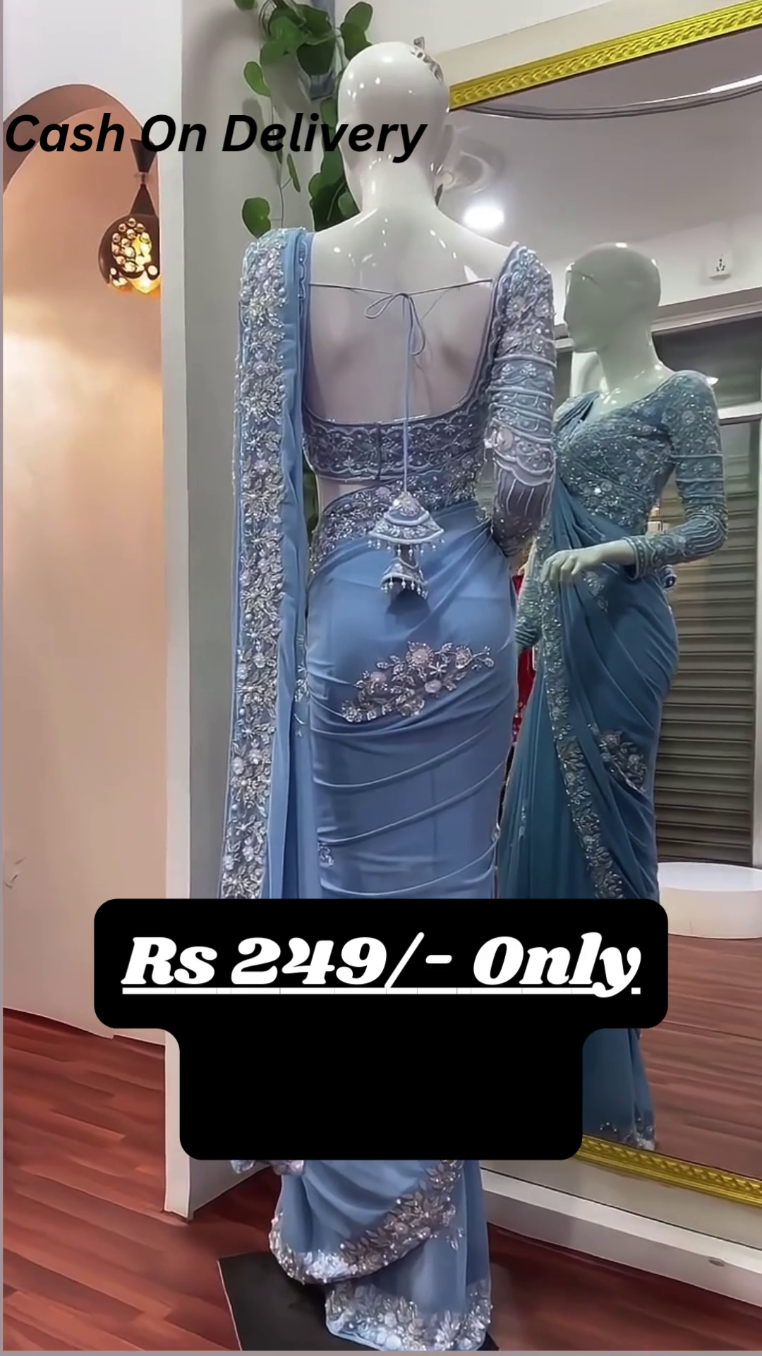 Mesmerizing Sky Blue Embroidered Saree – A Blend of Grace and Glamour - Image 5