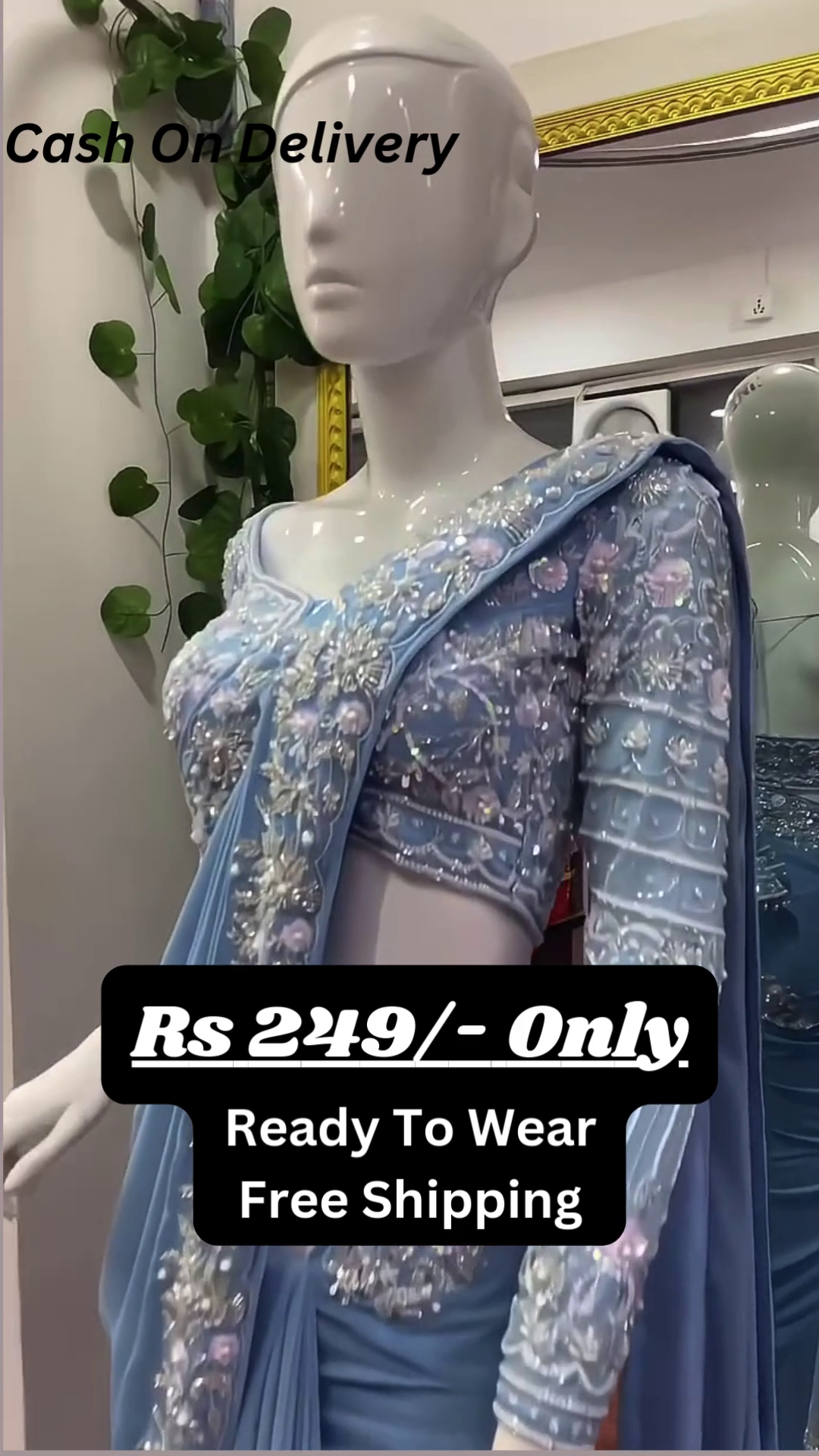 Mesmerizing Sky Blue Embroidered Saree – A Blend of Grace and Glamour - Image 4