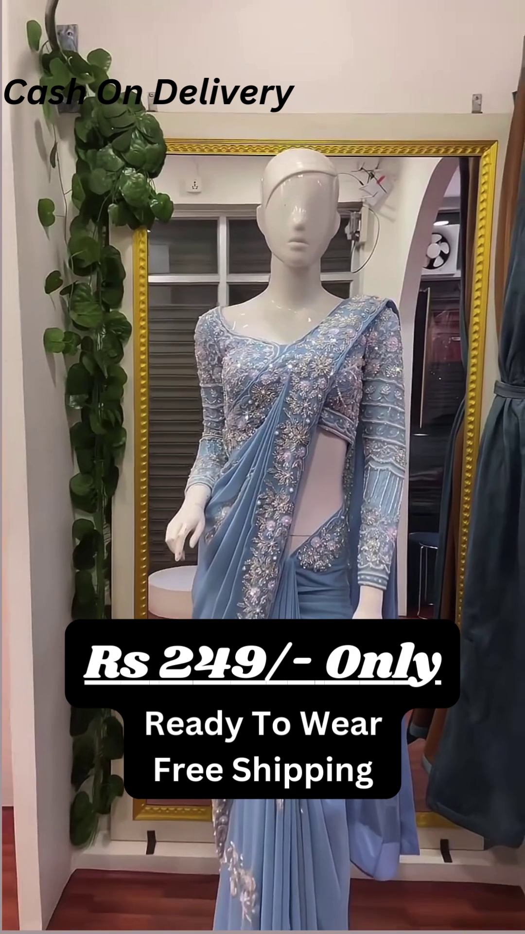 Mesmerizing Sky Blue Embroidered Saree – A Blend of Grace and Glamour - Image 2