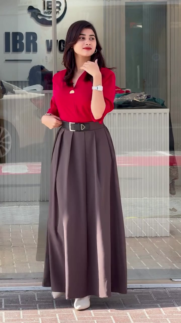 Effortlessly Elegant: Classic Collared Shirt & Pleated Bottom Set – Now in Multiple Color Variants - Image 6