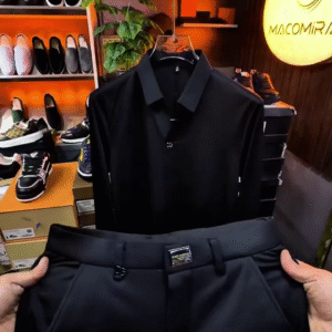 ✨ Premium Jet-Black Stretch Shirt & Trouser Combo – Ultra Comfort | Party & Office Ready 👔🖤