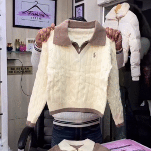 🤎 Classic Cable Knit Polo Sweater – Premium Warmth with Timeless Style ✨