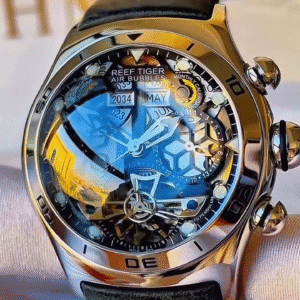 ⌚ Reef Tiger Air Bubbles Automatic Watch – Luxury Skeleton Timepiece 🖤🔥