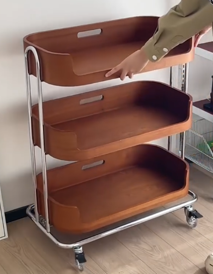 🪵 RollEase™ 3-Tier Wooden Storage Trolley – Elegant Organization on Wheels - Image 2
