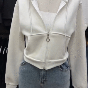 🤍 UrbanMuse™ Cropped Zip Hoodie – Effortless Style, Everyday Comfort