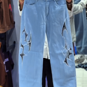 🔥 Light-Wash Straight-Fit Denim Jeans with Graphic Drip Print – Streetwear Statement Jeans 🔥