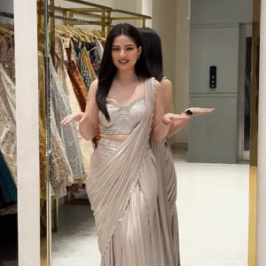 Glamorous Statement: Ready-to-Wear Draped Saree with Heavy Embellished Blouse