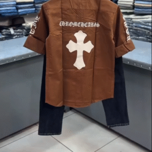 Edgy Street Style: Chrome Heart Patchwork Shirt and Jeans Combo Set