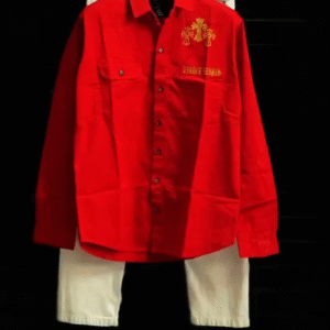 Bold & Classic: Red Men’s Long-Sleeve Casual Shirt with Trousers