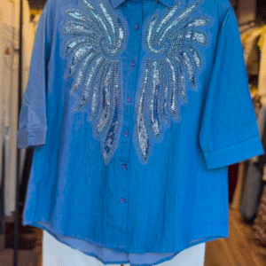 Summer Cool Embroidery Linen Shirt Paired with Classic Denim Pants – Effortless Style, All-Day Comfort