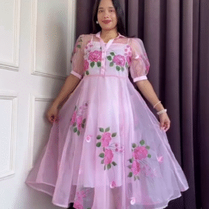 🌸 Floral Print Shirt Collar Puff Sleeve Fit & Flare Pleated Midi Dress – Elegant & Feminine 🌸