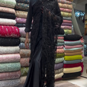 🖤 Black Net & Silk Saree – Elegant, Stylish & Festive Ready 🖤