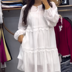 🤍 Timeless Charm: Women’s White Long-Sleeve Flowy Babydoll Mini Dress ✨