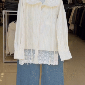 ✨ Chic Sophistication: Kazo Textured Loose Shirt with Lace Paired with Flared Pants 👗