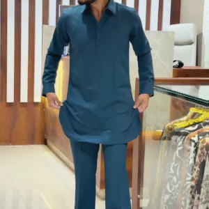 Classic Comfort: Kurta Pyjama Set with Patch Pocket