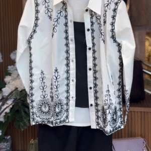 Bold & Refined: Black Floral Embroidered Casual Shirt with Trousers