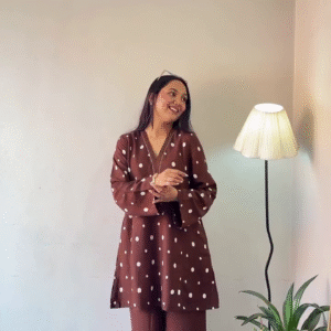 ✨ Cocoa Charm Polka Co-Ord Set – Elegant Comfort in Every Dot ✨