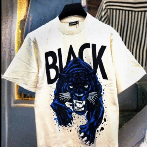 Bold Panther Graphic T-Shirt with “BLACK” Print – Streetwear Statement Tee