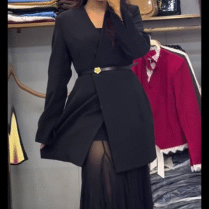 Chic Power Look – Elegant Black Blazer Skirt Set