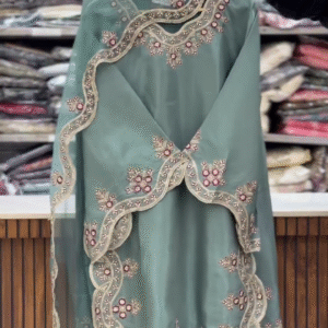 Elegant Rafacollection Pakistani Suit with Heavy Embroidery and Statement Bell Sleeves