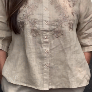 Manan Design Kisa Hand-Embroidered Beige Linen Kurta – Elegant Artisanal Craftsmanship