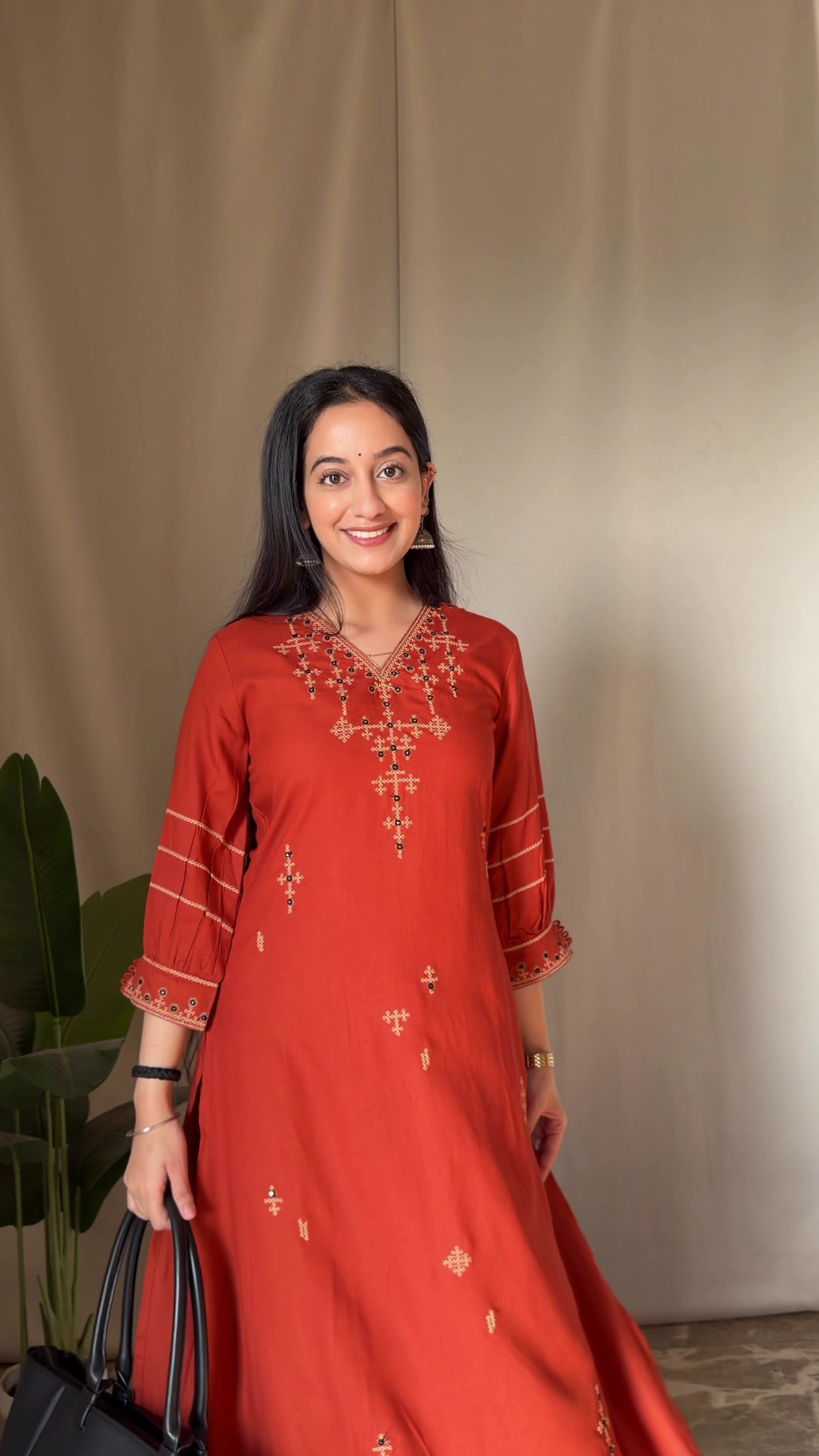 π Radiant Ethnic Charm: Yellow Embroidered Cotton Kurta with Matching Palazzo Pants - Image 4