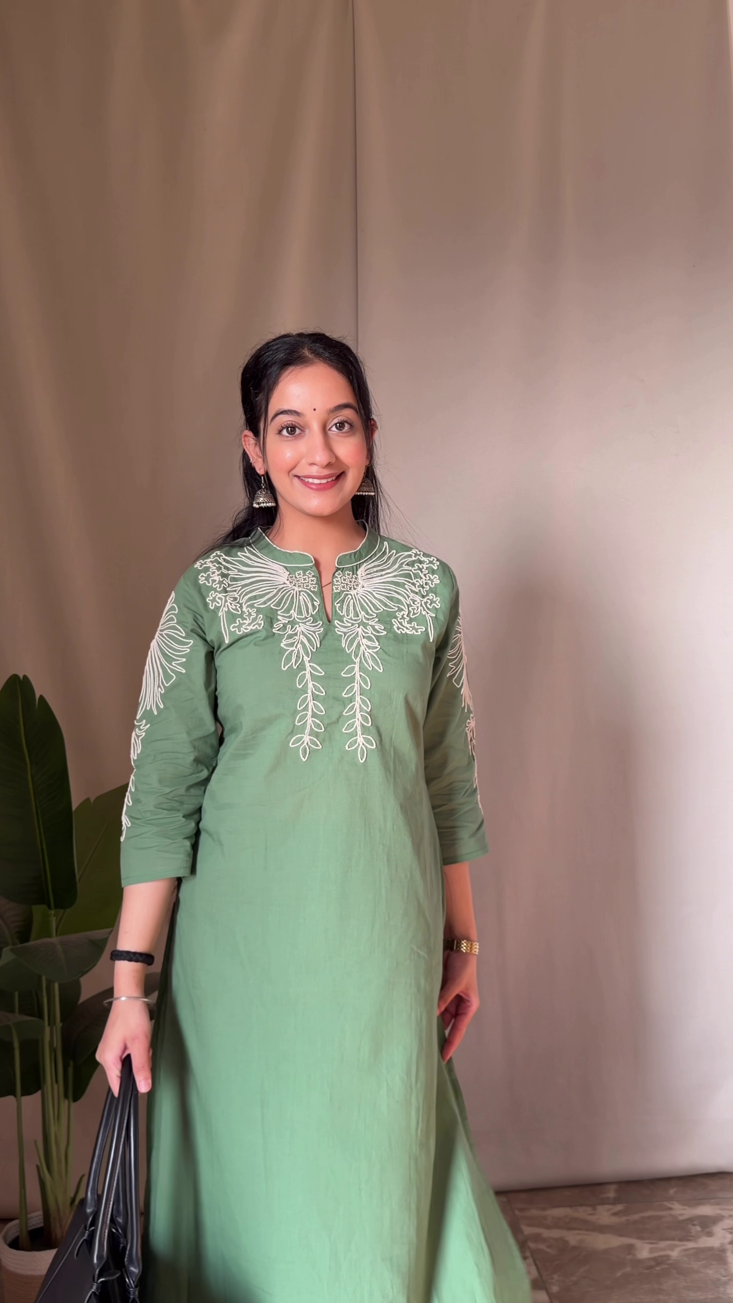 π Radiant Ethnic Charm: Yellow Embroidered Cotton Kurta with Matching Palazzo Pants - Image 3