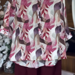 🌸 Fresh & Feminine: Pink and White Floral Top with Dark-Colored Bottoms