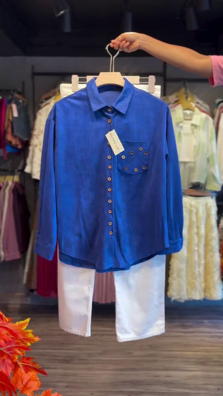 π Crisp & Polished: Blue Button-Down Shirt with White Trousers Set