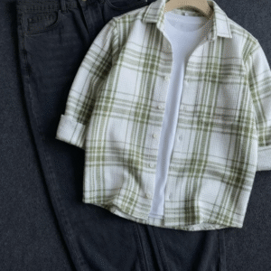 Effortless Charm: Sage Green Checked Shirt & Trouser Set for Modern Men 🤍✨