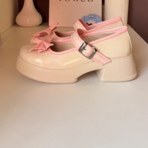 Chic & Charming: Platform Mary Jane Heels with Glossy Finish & Bow Detail 🎀✨