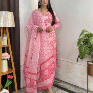 Elegant Pink Printed Suit Set with Dupatta – Stylish Ethnic Wear for Women | Only 149/-