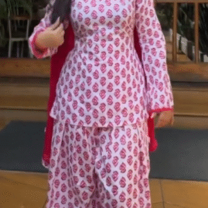 Elegant Pink Floral Printed Kurta Palazzo Set with Dupatta – Graceful Ethnic Wear for Every Occasion