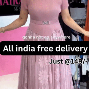 Elegant Mauve Party Wear Gown for Women with Floral Design & Belt – Stylish Look