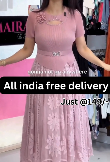 Elegant Mauve Party Wear Gown for Women with Floral Design & Belt – Stylish Look