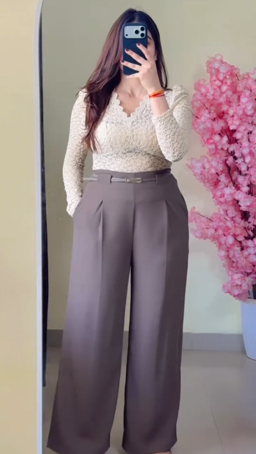 Chic Tailored Wide Leg Trousers for Women with Belt | Elegant High Waist Office & Casual Pants | Premium Korean Style Fashion Bottoms - Image 3
